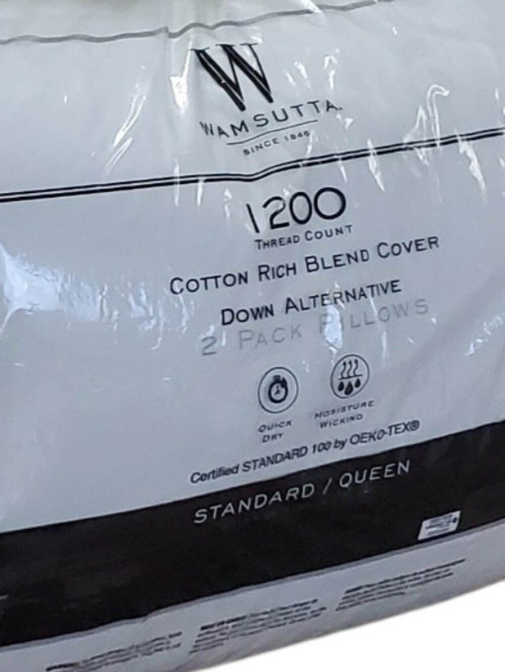 Brand New Wamsutta 1200 Thread Count Down Alternative 2 Pack Pillows. Standard.